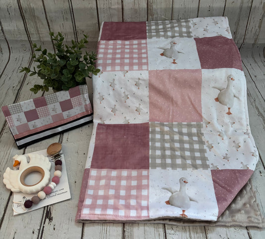 Ensemble cadeau  patchwork oies vieux rose