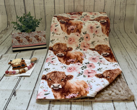 Ensemble cadeau vache highland fleur aquarelle